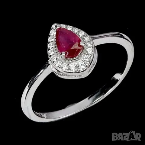 925 сребърен пръстен с червен рубин от Мадагаскар 6х4мм, подходящ за подарък, снимка 1