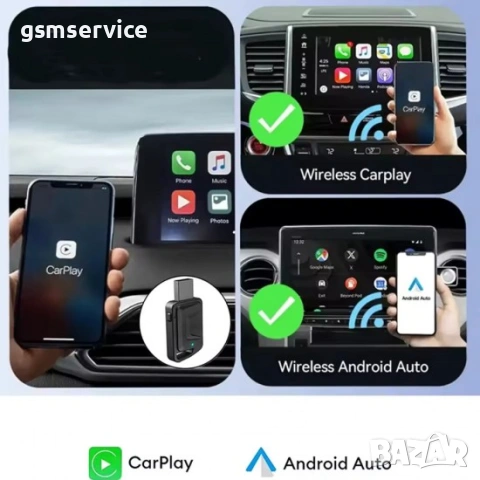  CarPlay/Android Auto CA03 Адаптер Безжичен – Dual-Band 2.4G/5.8GHz, Bluetooth 4.2, Plug & Play, Под, снимка 3 - Аксесоари и консумативи - 53738381