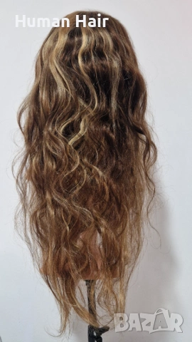Естествена чуплива перука от бразилска коса 70-75 см - Lace Front 13x6, кафява с руси кичури, снимка 3 - Аксесоари за коса - 53375308