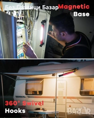 Нова Магнитна LED лампа за ремонт гараж кола къмпинг аварии 4400mAh 3 режима, снимка 5 - Лед осветление - 51937720