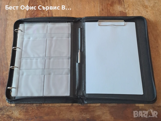 папка за документи луксозна с цип класьор и клипборд кожена черна А4, снимка 2 - Ученически пособия, канцеларски материали - 52542377
