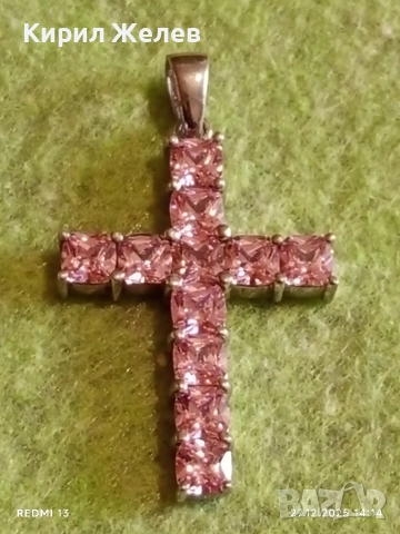 Фешън сребърна висулка инкрустирана с синтетични розови цирконий 52538, снимка 5 - Колиета, медальони, синджири - 52911716