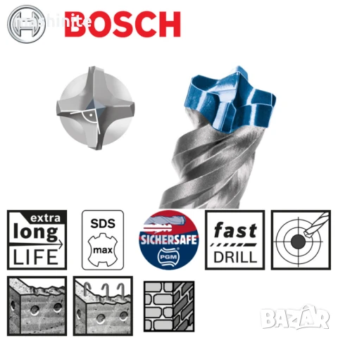 EXPERT Свредло Bosch за армиран бетон SDS-max 12 мм, 400/540 мм, SDS max-8X Carbide