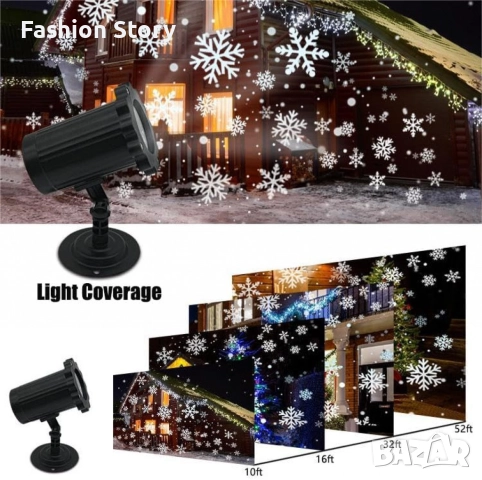 Водоустойчив LED проектор Снежинка за прожектиране на сняг, снимка 4 - Прожектори - 51976400