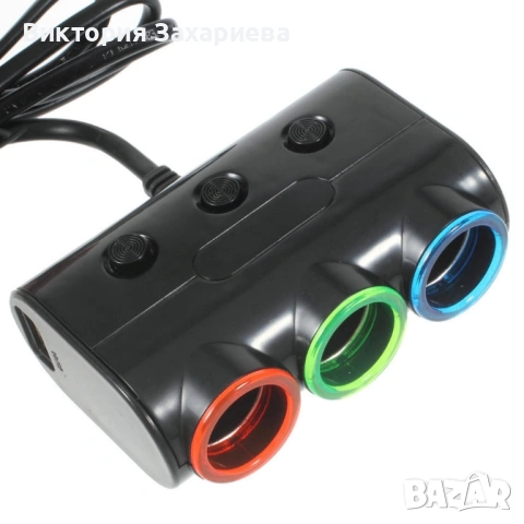 Мултифункционално зарядно за кола - 2 USB порта и 3 гнезда за запалка – 120W мощност и стилен дизайн, снимка 5 - Аксесоари и консумативи - 53085831
