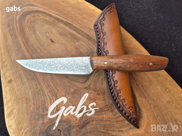 Ловен нож дамаска стомана LN439,фултанг с кожена кания