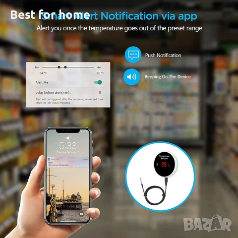Интелигентен термометър с WiFi температурен сензор, снимка 2 - Друга електроника - 52629432