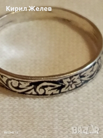 Красиво инкрустиран сребърен пръстен флорален мотив майстоска ръчна изработка 11471, снимка 7 - Пръстени - 52717403