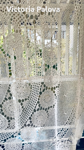 Красива плетена покривка цвят екрю 165см, снимка 6 - Покривки за маси - 52062462