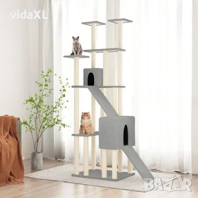 vidaXL Котешко дърво със сизалени стълбове, светлосиво, 190 см（SKU:171649）, снимка 2 - За котки - 48819097