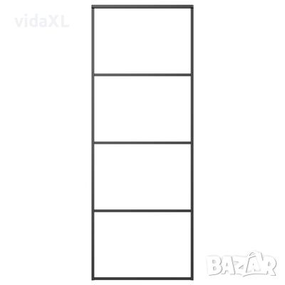 vidaXL Плъзгаща се врата матирано ESG стъкло/алуминий 76x205 см черна(SKU:151655, снимка 1 - Други - 45455308