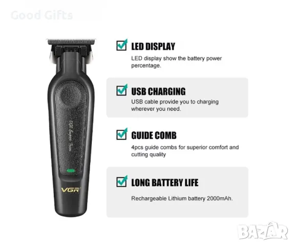 VGR V-995 – Тример за коса и брада с LED дисплей и 300 минути работа, снимка 4 - Машинки за подстригване - 50392447