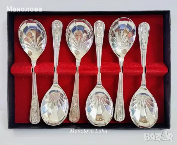 Комплект от шест десертни лъжици silver plated Sheffield England., снимка 1 - Антикварни и старинни предмети - 49108262