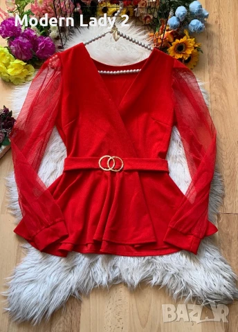 Червена официална блуза пеплум