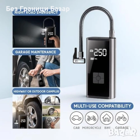 Нов Безжичен компресор Акумулаторна помпа за гуми 150 PSI за кола велосипед, снимка 3 - Друга електроника - 54092602