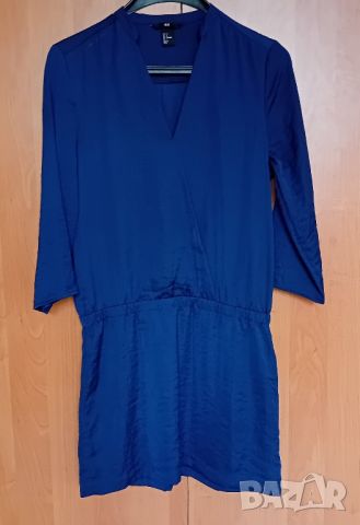 Синя сатенена рокля, снимка 1 - Рокли - 45809348