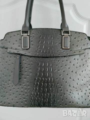 Голяма сива дамска чанта, екокожа, снимка 2 - Чанти - 54234573