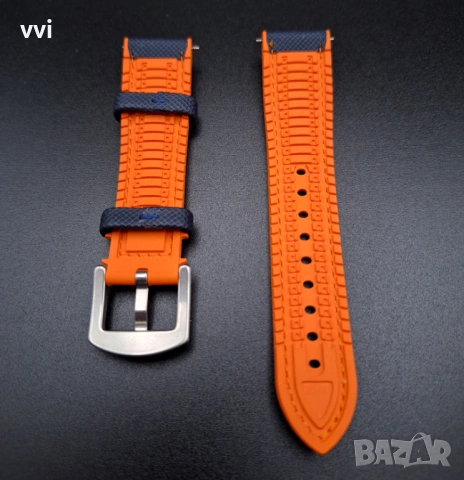 Силиконова каишка в синьо и оранжево, снимка 2 - Каишки за часовници - 53392660