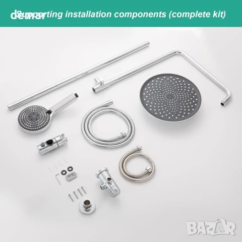 Комплект за душ OFFO, с кръгла душ глава тип Rainfall 25 см и ръчен душ с 1,6 м маркуч, хром, снимка 7 - Душове - 51167099