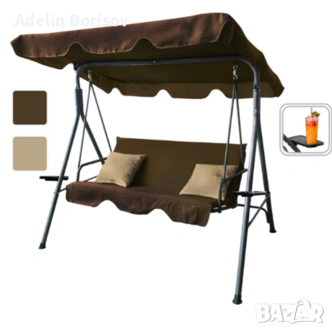 Градинска люлка A-Type с бежови възглавници и поставки за напитки - елегантност и комфорт, снимка 4 - Градински мебели, декорация  - 53873220