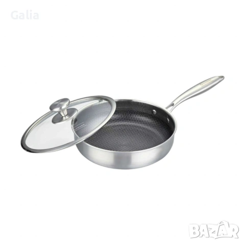 Тиган с капак Дълбок, Незалепващо Покритие, Неръждаема стомана, снимка 2 - Съдове за готвене - 53719213