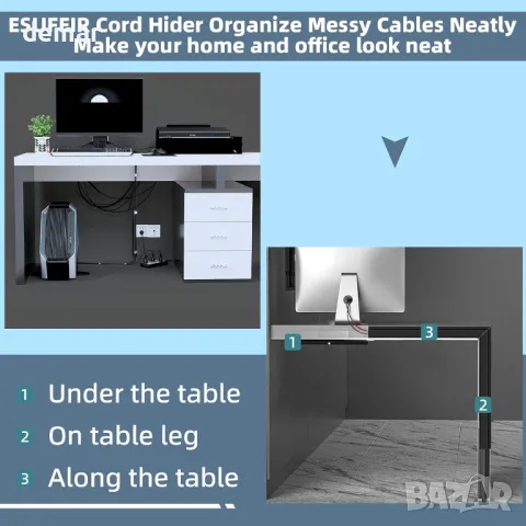 ESUFEIR 1 метър бял гумен канал за кабели за стенен телевизор, снимка 4 - Други стоки за дома - 49790259