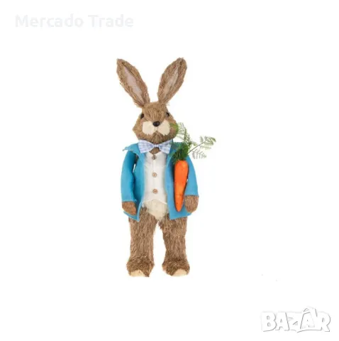 Великденско зайче Mercado Trade, Със синьо яке, Морков и кошница, 80 см, снимка 2 - Декорация за дома - 49652852
