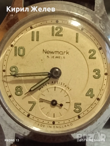 Стар механичен часовник мъжки Newmark England за КОЛЕКЦИЯ 51533, снимка 3 - Антикварни и старинни предмети - 52333629