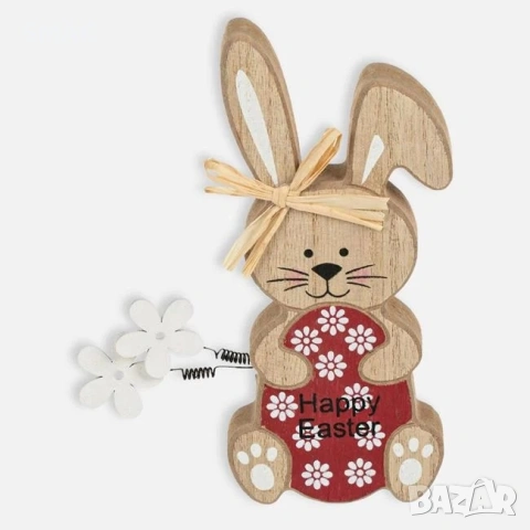 Великденска дървена настолна декоративна фигура заек яйце 6x2x14cm_1200803, снимка 2 - Декорация за дома - 54224410