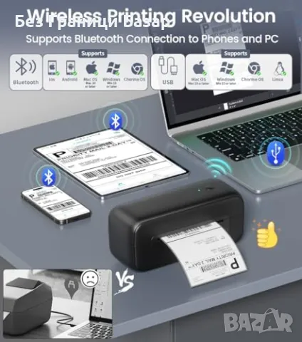 Нов Phomemo Bluetooth термален принтер 4x6 за етикети - Amazon, eBay, снимка 2 - Друга електроника - 48914909