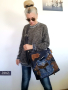 Дамска кожена чанта,Голяма синя кожена чанта,Чанта от естествена италианска кожа