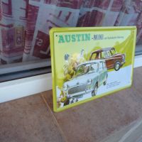 Метална табела кола Austin Mini мини автомобил ретро куче реклама, снимка 2 - Други ценни предмети - 7779717