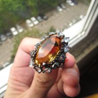 Сребърен пръстен с 24 карата цитрин, камък 25x14мм,, снимка 2 - Пръстени - 45343513