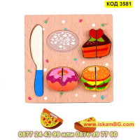 Детски комплект храни за рязане придружени с нож и дъска от дърво - КОД 3581, снимка 2 - Образователни игри - 45053227