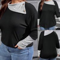 Макси модерна силно еластична блуза в черно и светло сиво с ефектна яка, снимка 1 - Блузи с дълъг ръкав и пуловери - 45528347