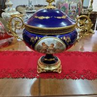 Уникална голяма изключително красива антикварна белгийска порцеланова купа Lumedart, снимка 2 - Антикварни и старинни предмети - 45368993