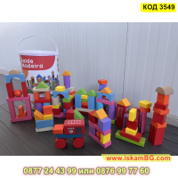 онструктор 100 дървени кубчета в различни цветове, образователна играчка за деца - КОД 3549, снимка 7 - Конструктори - 45022745