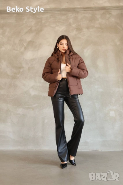 Дамско ватирано яке налично в черно и кафяво, снимка 1