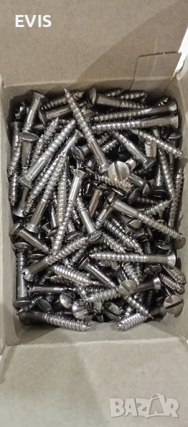 Винтове за дърво 5x40 – прав шлиц, хромиран месинг – 200бр., снимка 1