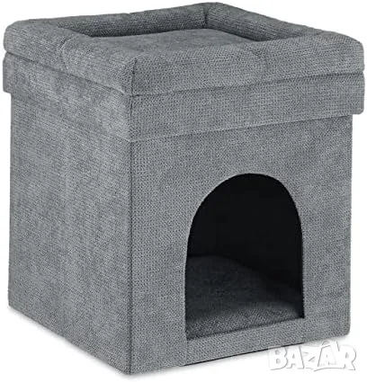 Relaxdays Cat and Small Dog House Сгъваема табуретка Височина 42 x 38 x 38 cm Сива, снимка 1