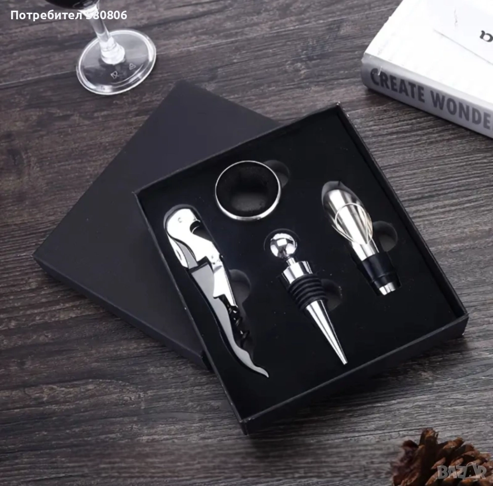 Сет за вино / Дървена подложки / Идеален за подарък, снимка 1