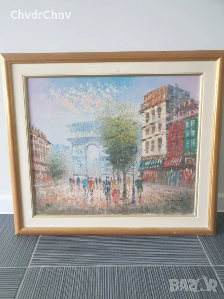 77х67см/голяма картина масло върху платно/градски пейзаж-Париж/дървена рамка, снимка 1