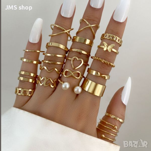 Модни дамски пръстени с геометрично покритие от сплав, 22бр, 3цвята , снимка 1