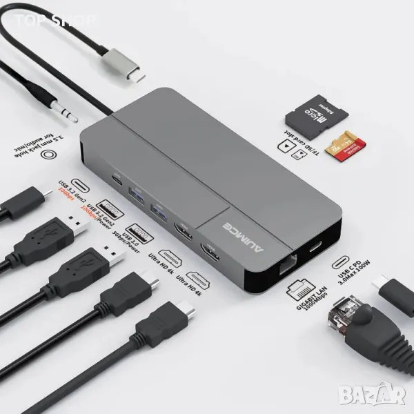 AUIMCE Докинг станция 2х HDMI и USB C порт, до 4K/60Hz, MacOS/Windows, снимка 1