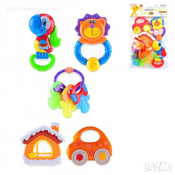 Комплект дрънкалки 5 броя, бебешки дрънкалки гризалки, снимка 1