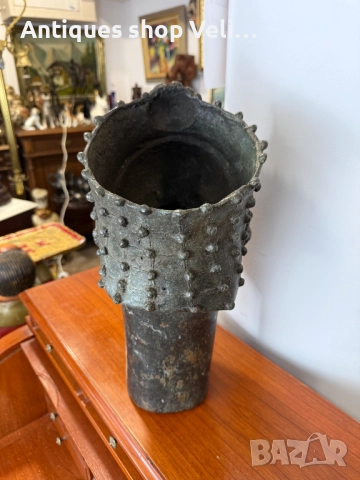 Африканско изкуство бронзова глава Бенин №7390 , снимка 6 - Антикварни и старинни предмети - 51880842