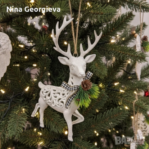 Коледни играчки за елха „Winter White Elegance“ – луксозни висящи декорации с натурален завършек и с, снимка 2 - Декорация за дома - 52005489