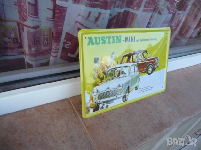 Метална табела кола Austin Mini мини автомобил ретро куче реклама, снимка 2 - Други ценни предмети - 7779717