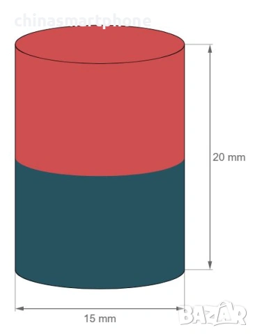 Неодимов магнит 15x20mm N54 3200Gs цилиндричен 27гр | moqtmagazin.com, снимка 2 - Други инструменти - 53284944