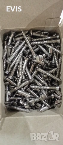 Винтове за дърво 5x40 – прав шлиц, хромиран месинг – 200бр.